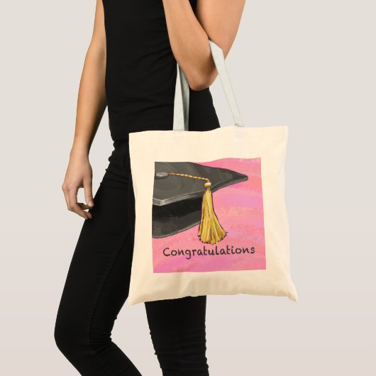 Gefeliciteerd Afstuderen zwart en roze Tote Bag (Voorkant (product))