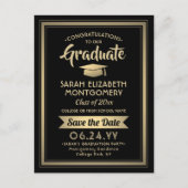 Gefeliciteerd Afstuderen Zwart & Goud Bewaar de da Aankondigingskaart (Voorkant)