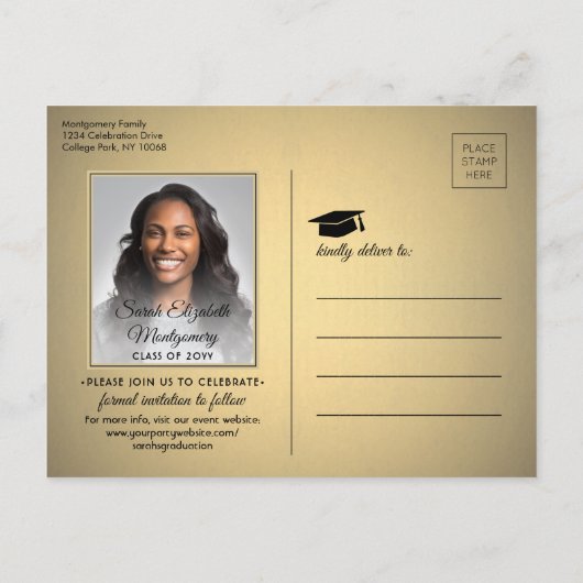 Gefeliciteerd Afstuderen Zwart & Goud Bewaar de da Aankondigingskaart (Achterkant)