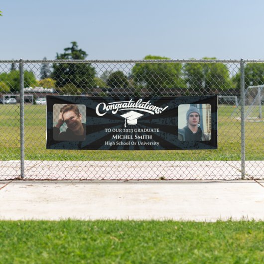 Gefeliciteerd  Afstuderen zwart op twee foto Spandoek (Insitu)