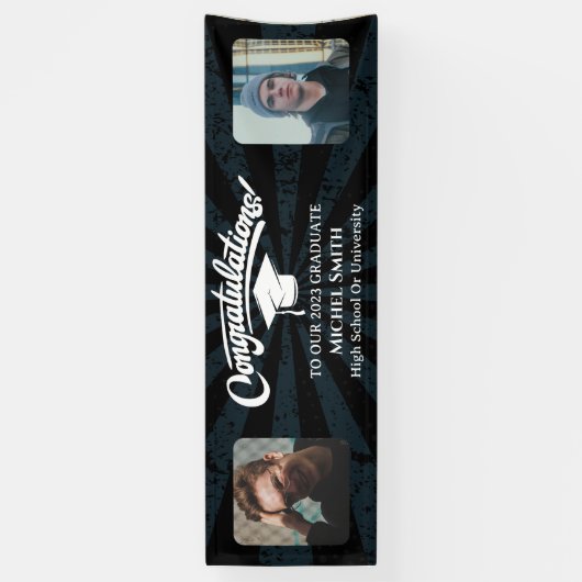 Gefeliciteerd  Afstuderen zwart op twee foto Spandoek (Verticaal)