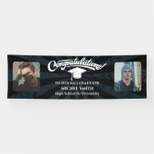 Gefeliciteerd  Afstuderen zwart op twee foto Spandoek (Horizontaal)