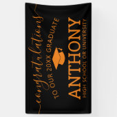 Gefeliciteerd Afstuderen zwart oranje pet virtueel Spandoek (Verticaal)