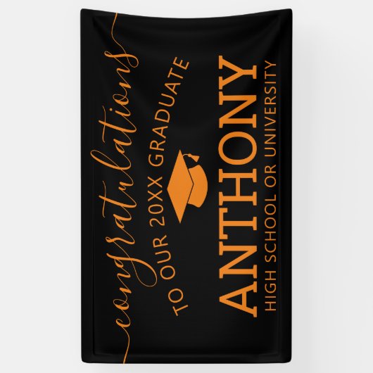 Gefeliciteerd Afstuderen zwart oranje pet virtueel Spandoek (Verticaal)