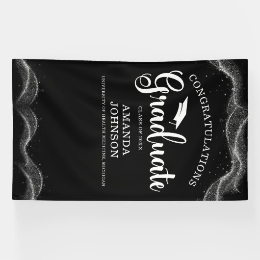 Gefeliciteerd Afstuderen zwart wit Afstuderen Spandoek (Horizontaal)