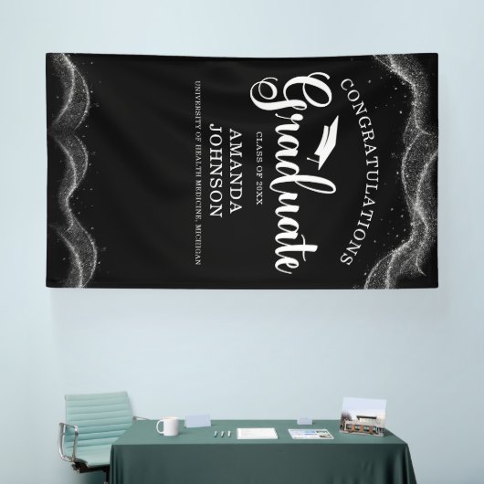 Gefeliciteerd Afstuderen zwart wit Afstuderen Spandoek (Beurs)