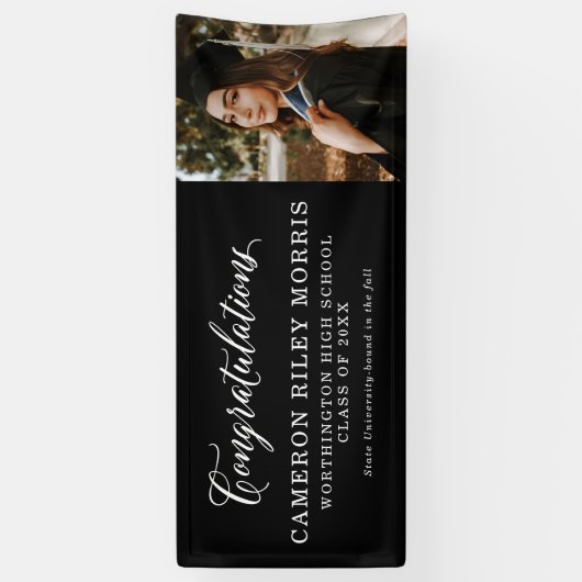 Gefeliciteerd afstuderen zwart wit afstuderen spandoek (Verticaal)