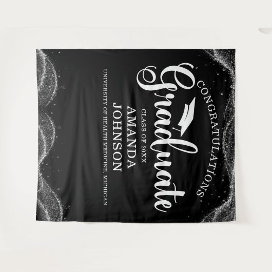 Gefeliciteerd Afstuderen zwart wit Afstuderen Wandkleed (Voorkant (horizontaal))