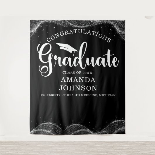 Gefeliciteerd Afstuderen zwart wit Afstuderen Wandkleed (Voorkant)