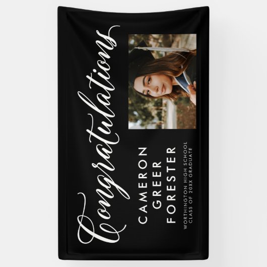 Gefeliciteerd afstuderen zwarte foto spandoek (Verticaal)