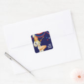 Gefeliciteerd, Amerika. Retro Pin-up Vierkante Sticker (Envelop)