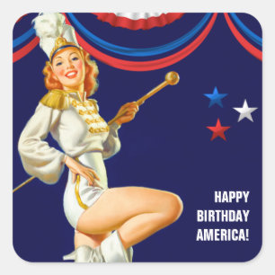Gefeliciteerd, Amerika. Retro Pin-up Vierkante Sticker