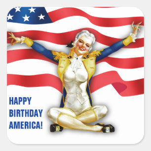 Gefeliciteerd, Amerika. Retro Pin-up Vierkante Sticker