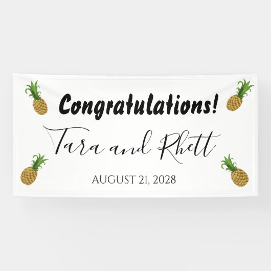 Gefeliciteerd Ananas Bruiloftsreceptie Banner (Horizontaal)