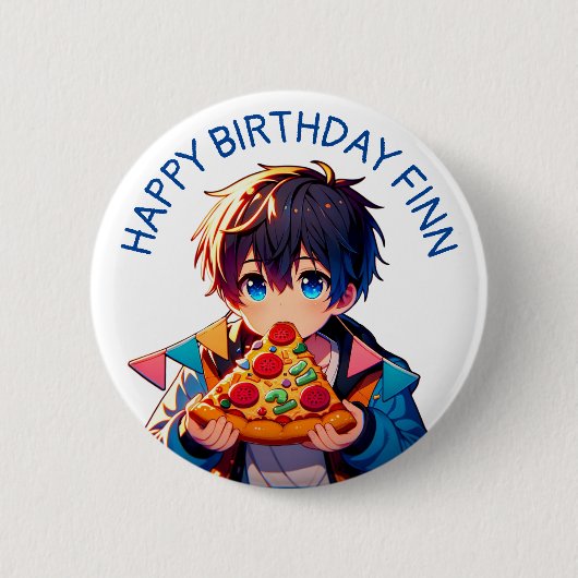 Gefeliciteerd | Anime Boy's Pizza Party Ronde Button 5,7 Cm (Voorkant)