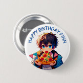 Gefeliciteerd | Anime Boy's Pizza Party Ronde Button 5,7 Cm (Voorkant /achterkant)