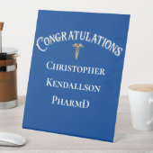 Gefeliciteerd apotheker Caduceus Gold Afstudeerder Reclamebord Met Voetstuk (Insitu)
