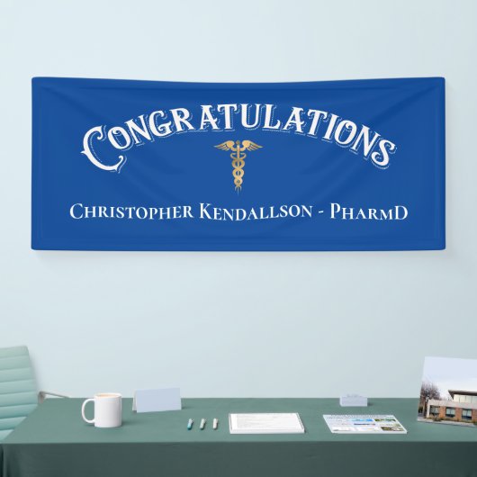 Gefeliciteerd apotheker Caduceus Gold Afstudeerder Spandoek (Beurs)