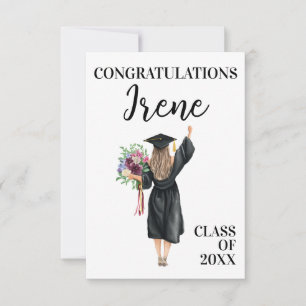 Gefeliciteerd Aquarel Afgestudeerde Meisje Bloemen
