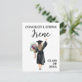 Gefeliciteerd Aquarel Afgestudeerde Meisje Bloemen Briefkaart (Staand voorkant)