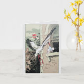 Gefeliciteerd Art Nouveau stork levert baby Kaart (Gele Bloem)