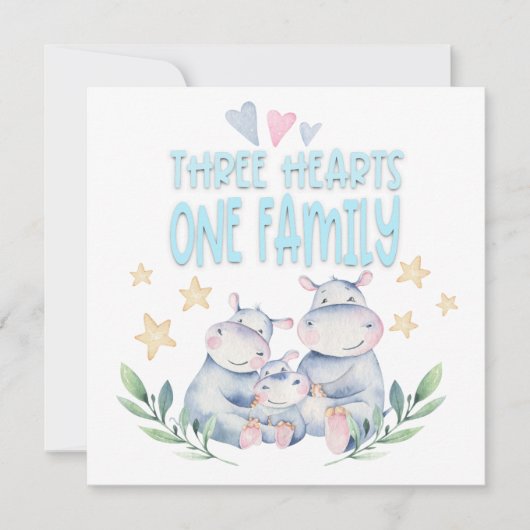 Gefeliciteerd, Baby Boy Cute Hippos Three Hearts (Voorkant)