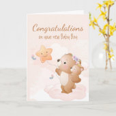 Gefeliciteerd Baby Boy Fun Cute Beer Animals Ouder Kaart (Gele Bloem)
