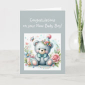 Gefeliciteerd Baby Boy Fun Teddy Bear Kaart (Voorkant)