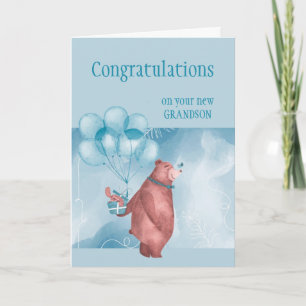 Gefeliciteerd, Baby BOY FunTeddy Beer Ballonwagen Kaart