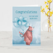 Gefeliciteerd, Baby BOY FunTeddy Beer Balloon Kaart (Gele Bloem)