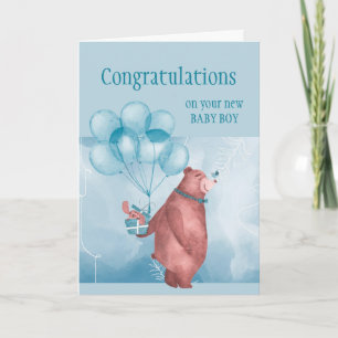 Gefeliciteerd, Baby BOY FunTeddy Beer Balloon Kaart