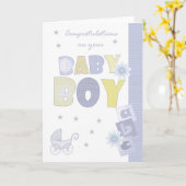 Gefeliciteerd Baby Boy Kaart, nieuwe baby Kaart (Gele Bloem)