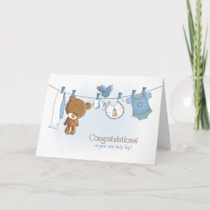 Gefeliciteerd Baby Boy met Teddy Bear Kaart