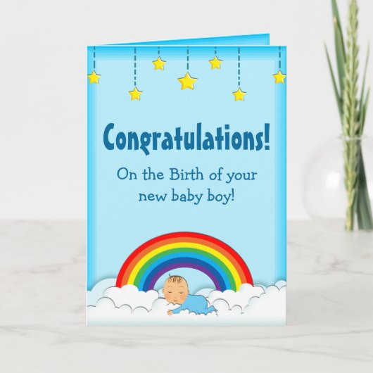 Gefeliciteerd Baby Boy regenboogkaart Kaart (Voorkant)