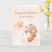 Gefeliciteerd Baby Fun Cute Beer Animals Parents C Kaart (Gele Bloem)