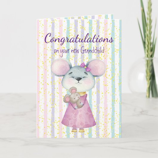 Gefeliciteerd Baby Fun Cute Mouse Animal Grandchil Kaart (Voorkant)
