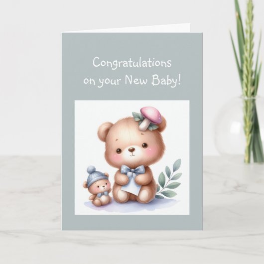 Gefeliciteerd Baby Fun Teddy Bear Kaart (Voorkant)