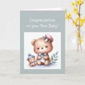 Gefeliciteerd Baby Fun Teddy Bear Kaart (Gele Bloem)
