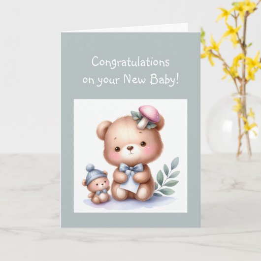 Gefeliciteerd Baby Fun Teddy Bear Kaart (Gele Bloem)