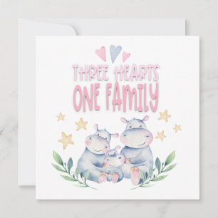 Gefeliciteerd, Baby Girl Cute Hippos Three Hearts