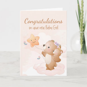 Gefeliciteerd Baby Girl Fun Cute Beer Animals Oude Kaart