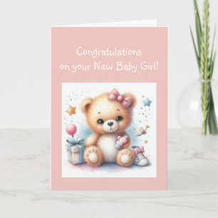 Gefeliciteerd Baby Girl Fun Teddy Bear Kaart