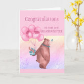 Gefeliciteerd, Baby Girl FunTeddy Beer Balloon Kaart (Gele Bloem)