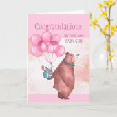 Gefeliciteerd, Baby Girl FunTeddy Beer Balloons Kaart (Gele Bloem)