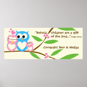 Gefeliciteerd, Baby Girl Owl Baby shower Banner Poster