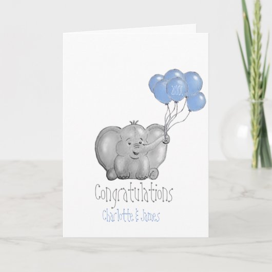 Gefeliciteerd baby jongen olifant kaart (Voorkant)