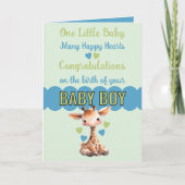 Gefeliciteerd baby jongen schattig giraffe blauw kaart (Voorkant)