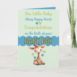 Gefeliciteerd baby jongen schattig giraffe blauw kaart