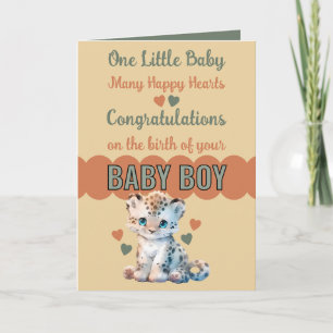 Gefeliciteerd baby jongen schattig luipaard sinaas kaart