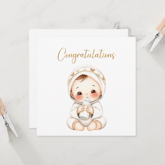 Gefeliciteerd Baby Kaart (Voorkant / Achterkant in situ)